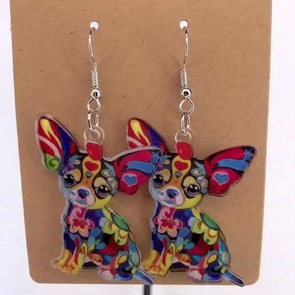 Colorful Chihuahua Earrings - Picture 3 of 3